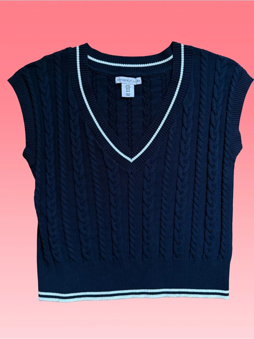 Preppy Academia Cable Knit Cropped V-Neck Sweater Vest Matching Knit Mini Skort